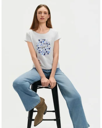 Tricou cu imprimeu grafic, Alb/Albastru