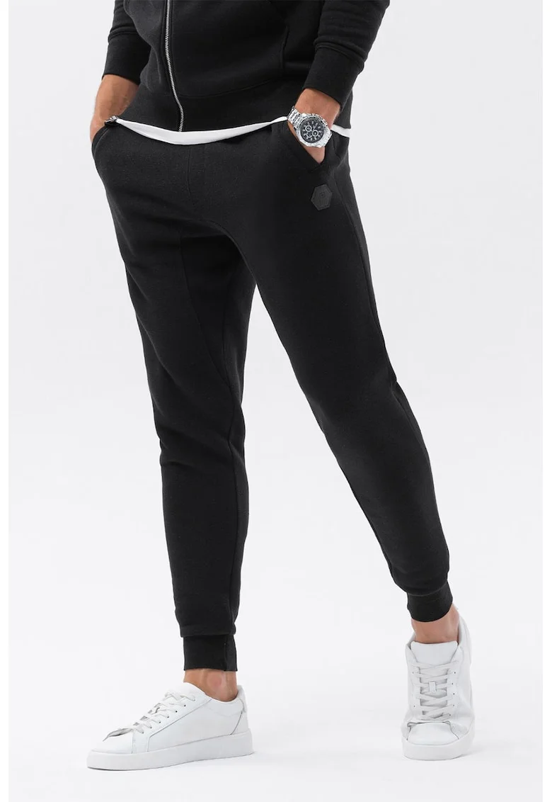 Pantaloni sport din amestec de bumbac cu logo, Negru