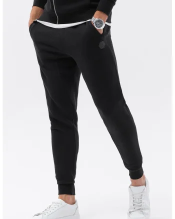 Pantaloni sport din amestec de bumbac cu logo, Negru