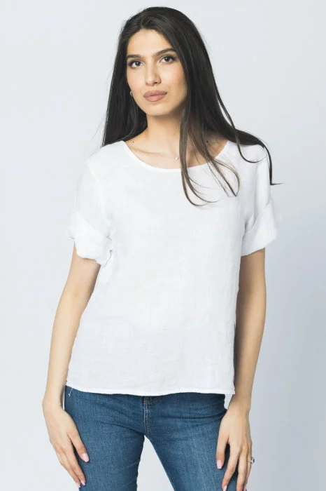 Bluza din in alba cu nasturi pe spate