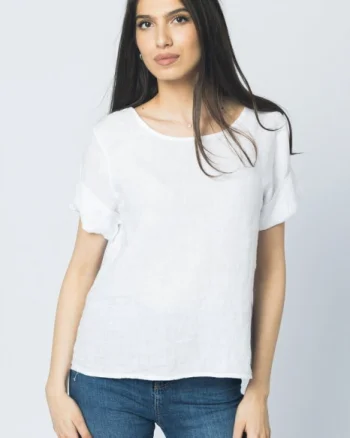 Bluza din in alba cu nasturi pe spate