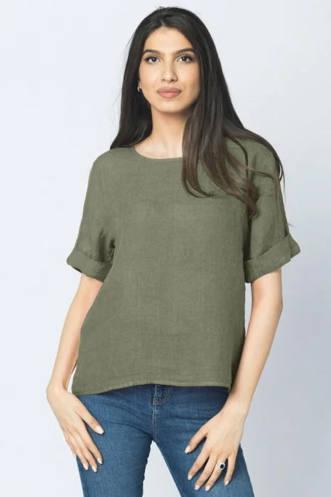 Bluza din in kaki dechis cu nasturi pe spate