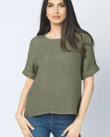 Bluza din in kaki dechis cu nasturi pe spate