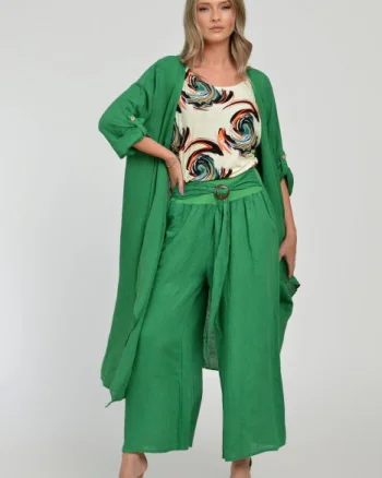 Compleu verde din in - blazer cu pantaloni - OUTFIT VARA