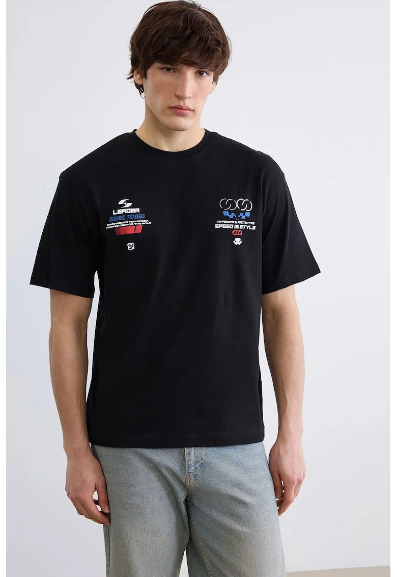 Tricou cu model grafic, Negru