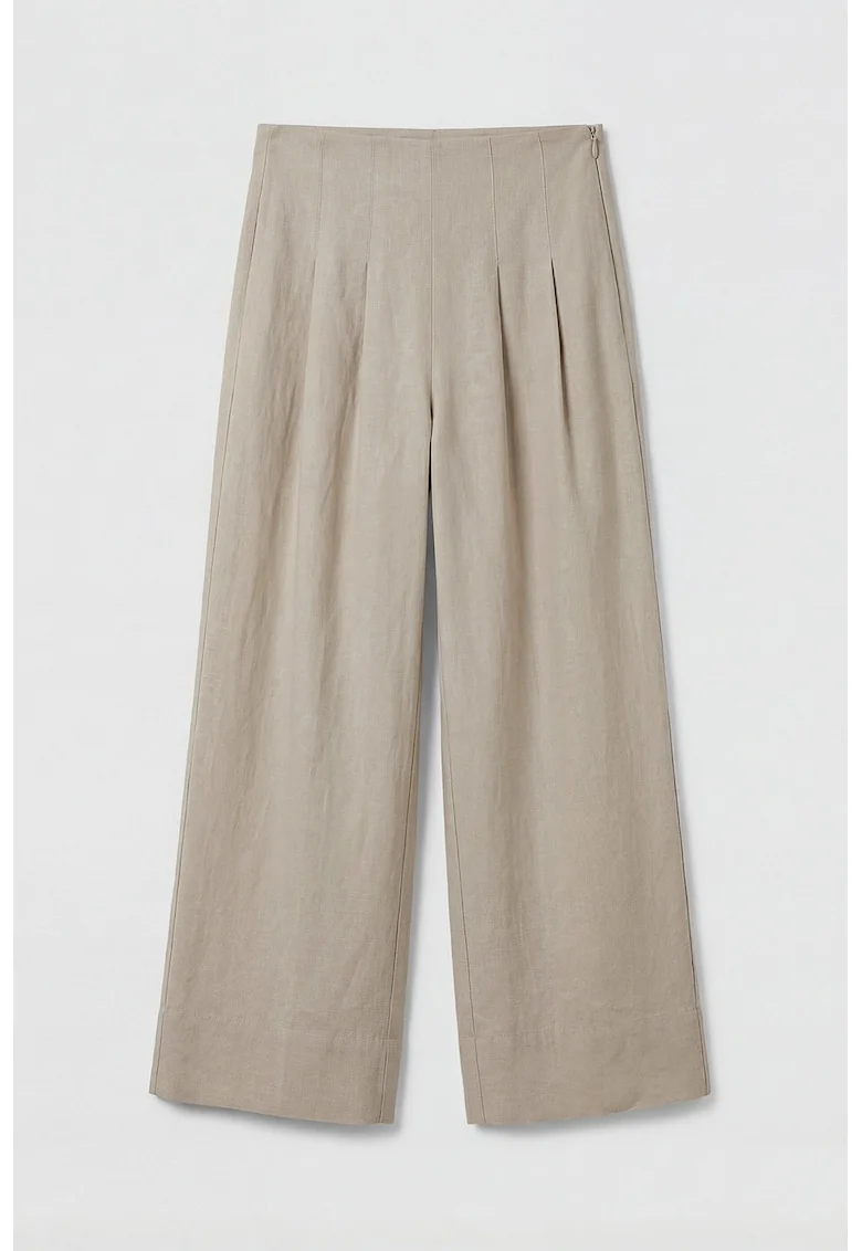 Pantaloni din amestec de in cu croiala ampla, Gri deschis