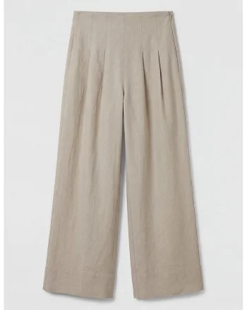 Pantaloni din amestec de in cu croiala ampla, Gri deschis