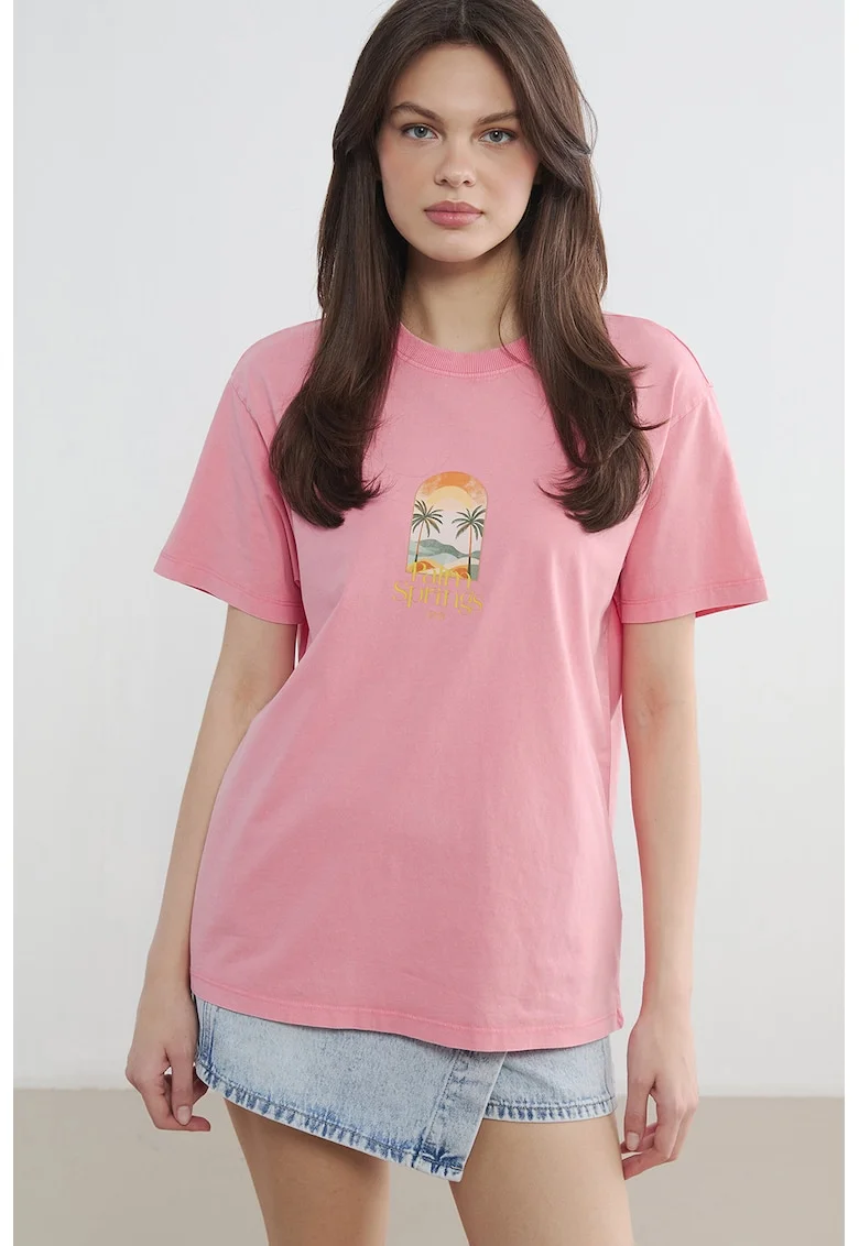 Tricou din bumbac cu imprimeu, Piersica