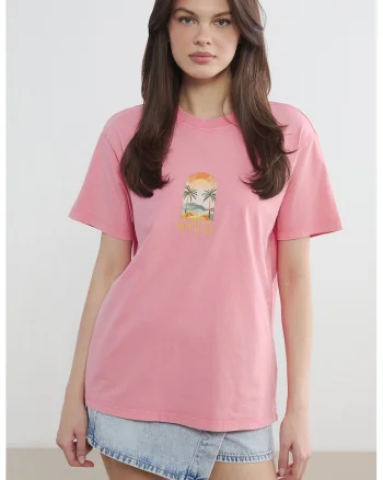 Tricou din bumbac cu imprimeu, Piersica