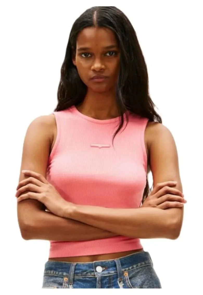 Maiou dama  TJW SLIM SCRIPT LABEL TANK, Bumbac, Roz, Roz