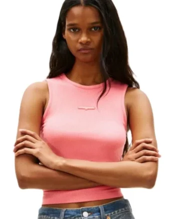 Maiou dama  TJW SLIM SCRIPT LABEL TANK, Bumbac, Roz, Roz
