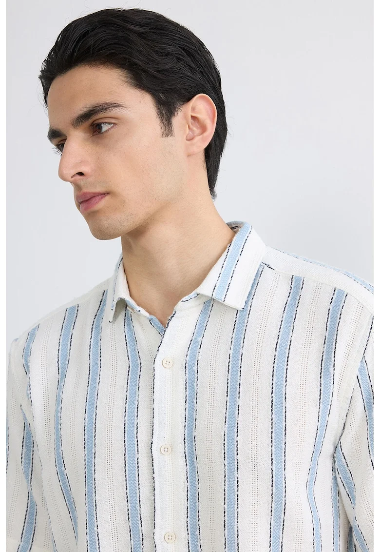 Camasa regular fit cu dungi, Alb/Albastru azur