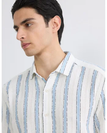 Camasa regular fit cu dungi, Alb/Albastru azur