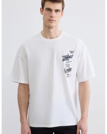 Tricou lejer de bumbac, Gri carbune/Alb optic