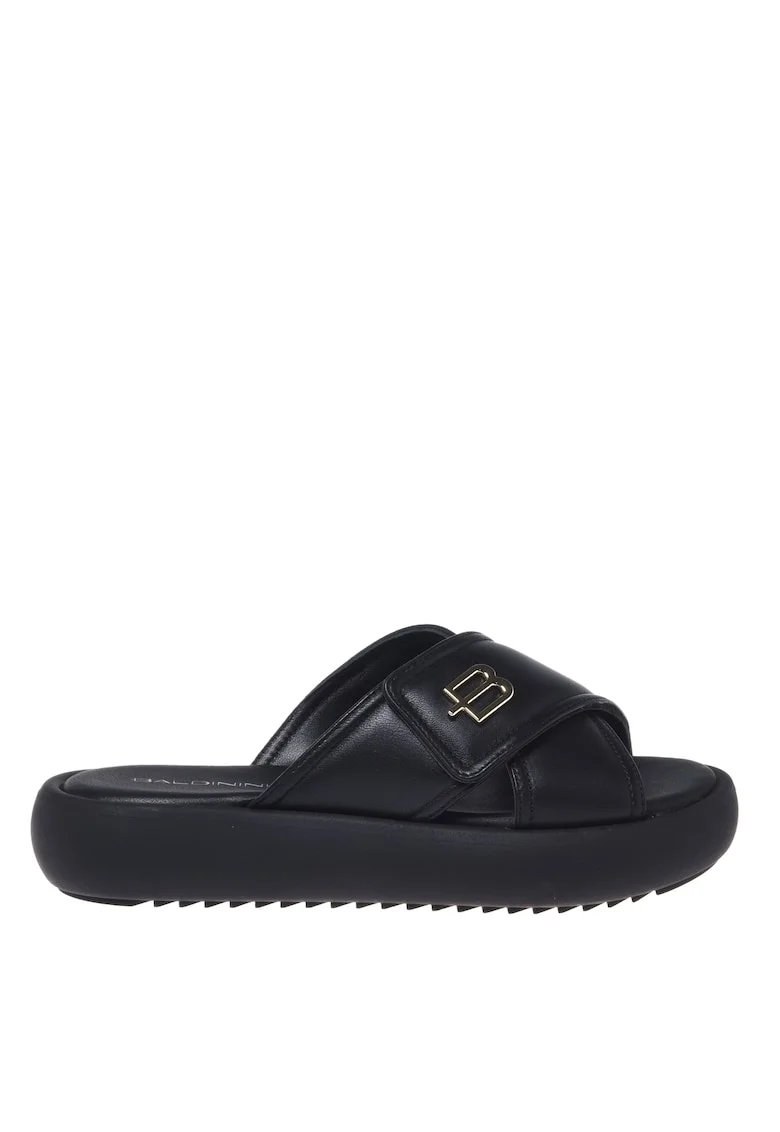 Papuci flatform din piele intoarsa, Negru