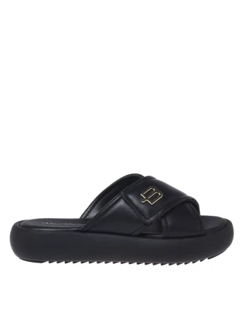 Papuci flatform din piele intoarsa, Negru