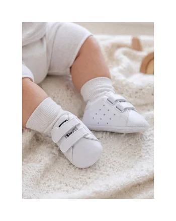 Pantofi bebelusi albi tip sneakers cu arici talpa moale antiderapanta