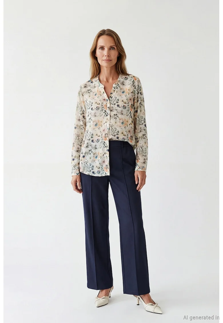 Camasa lejera cu model floral, Portocaliu/Verde pal/Albastru royal