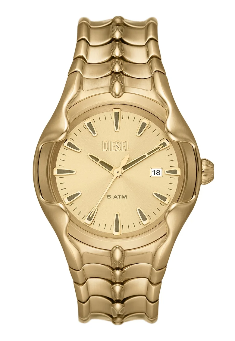 Ceas quartz unisex cu o bratara de otel inoxidabil, Auriu