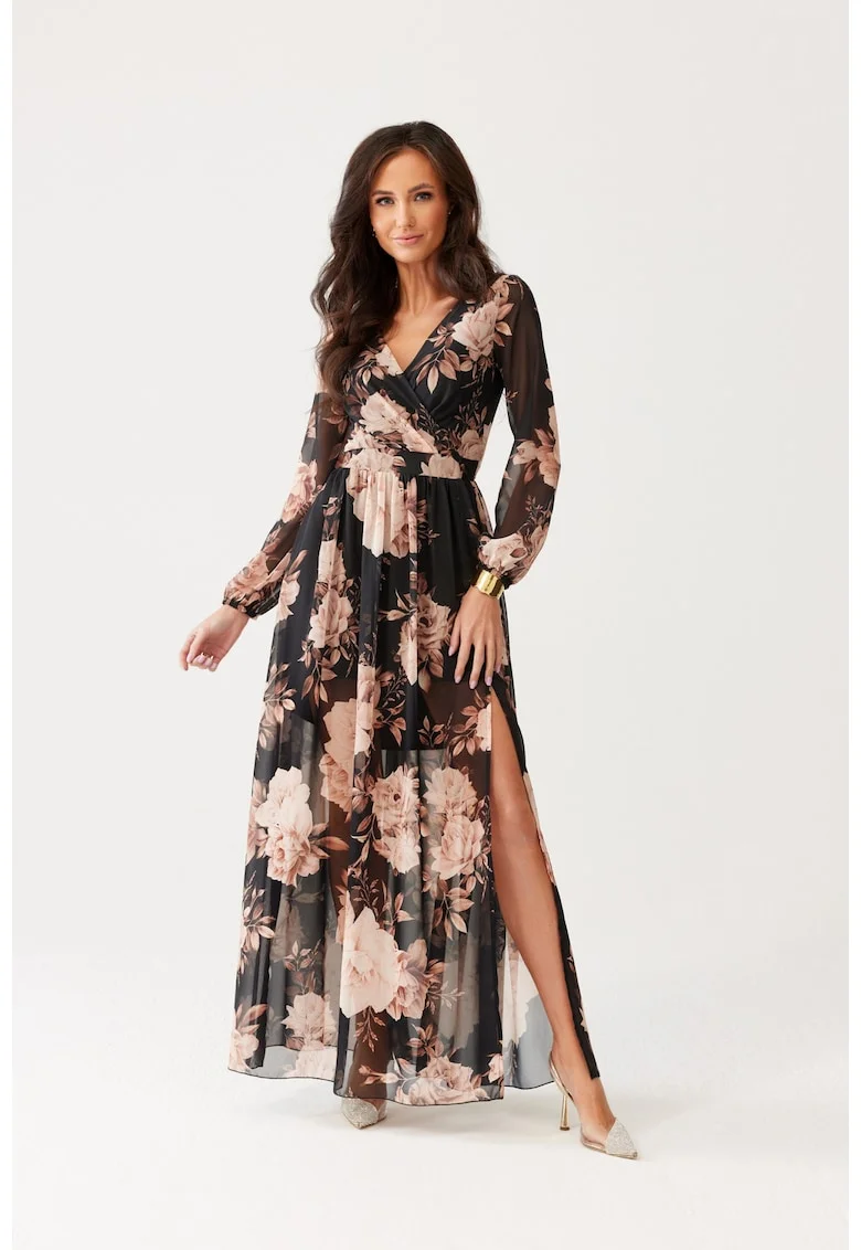 Rochie maxi cu decolteu cache-cour Alessia, Negru