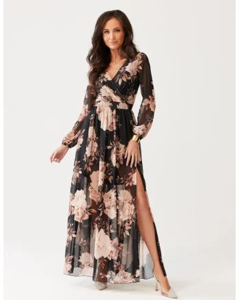 Rochie maxi cu decolteu cache-cour Alessia, Negru