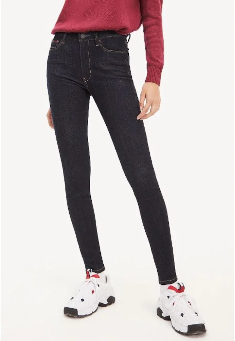 Pantaloni lungi skinny cu talie inalta,