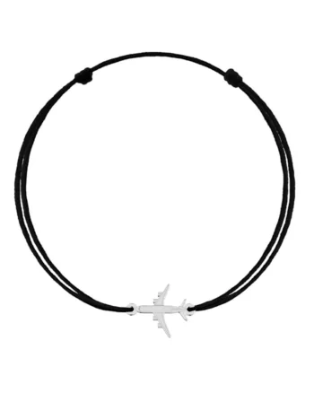 Bratara cu pandantiv Avion din Argint 925, snur negru reglabil