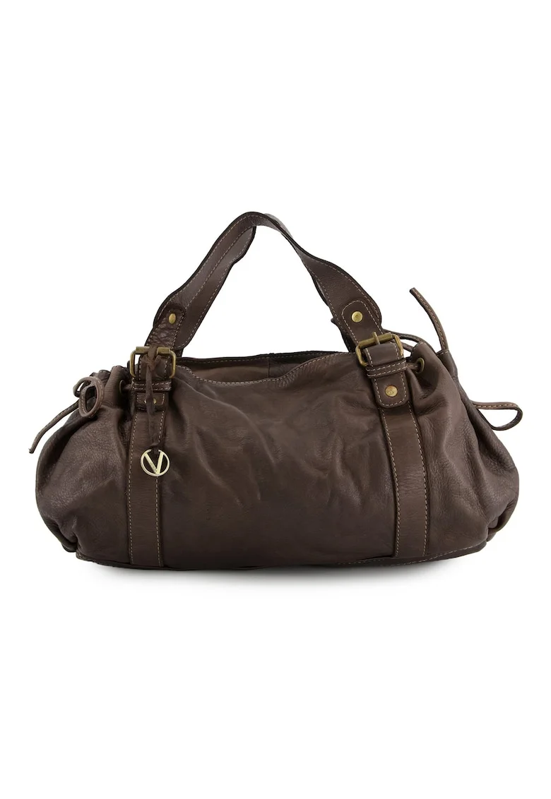 Geanta de voiaj Duffle,  maro, piele naturala, 39x25x8,5cm, curea detasabila 110cm, 3 buzunare interioare