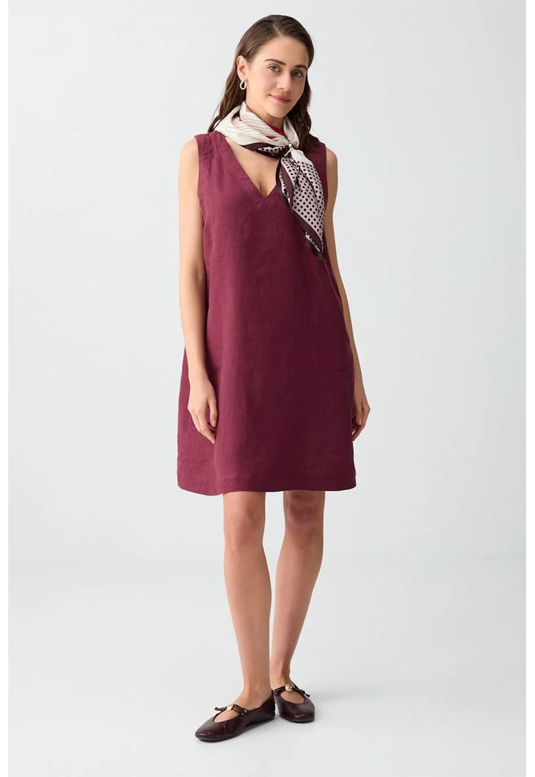Rochie scurta din amestec de in, Visiniu