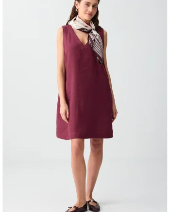 Rochie scurta din amestec de in, Visiniu