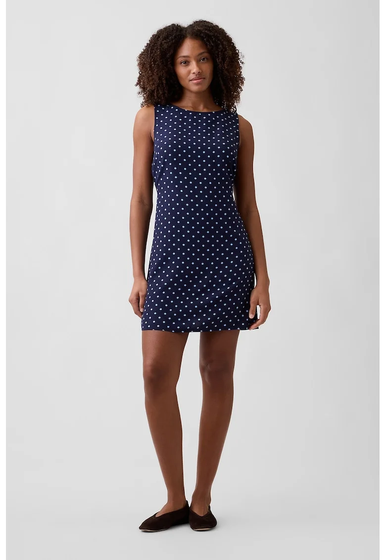 Rochie scurta cu model buline, Alb/Albastru inchis
