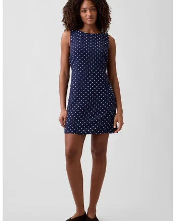 Rochie scurta cu model buline, Alb/Albastru inchis