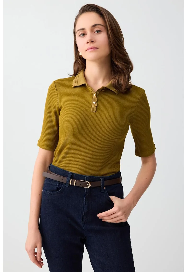 Tricou polo cu striatii, Galben mustar