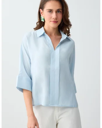 Bluza lejera din amestec de modal cu maneci 3/4, Albastru deschis