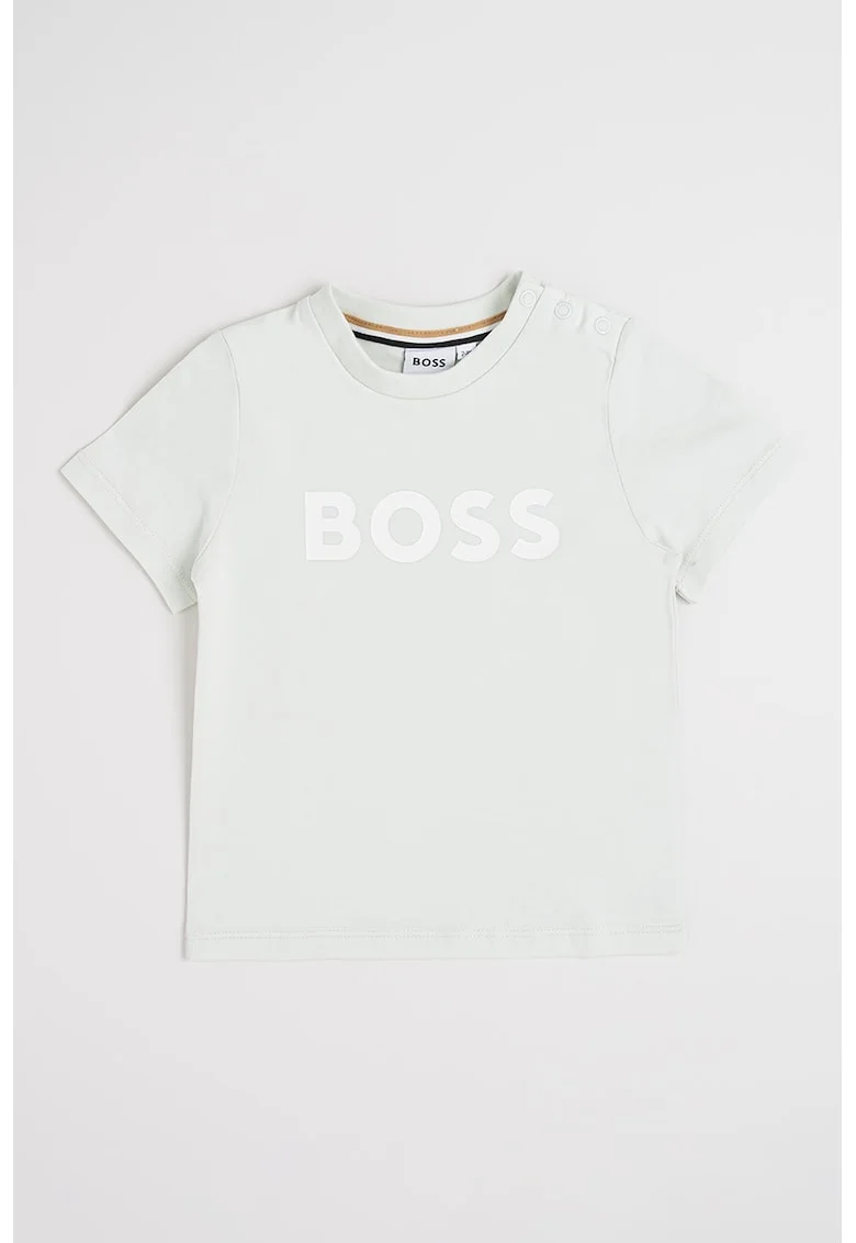 Tricou din bumbac cu imprimeu logo si detaliu cu capse, Verde pal