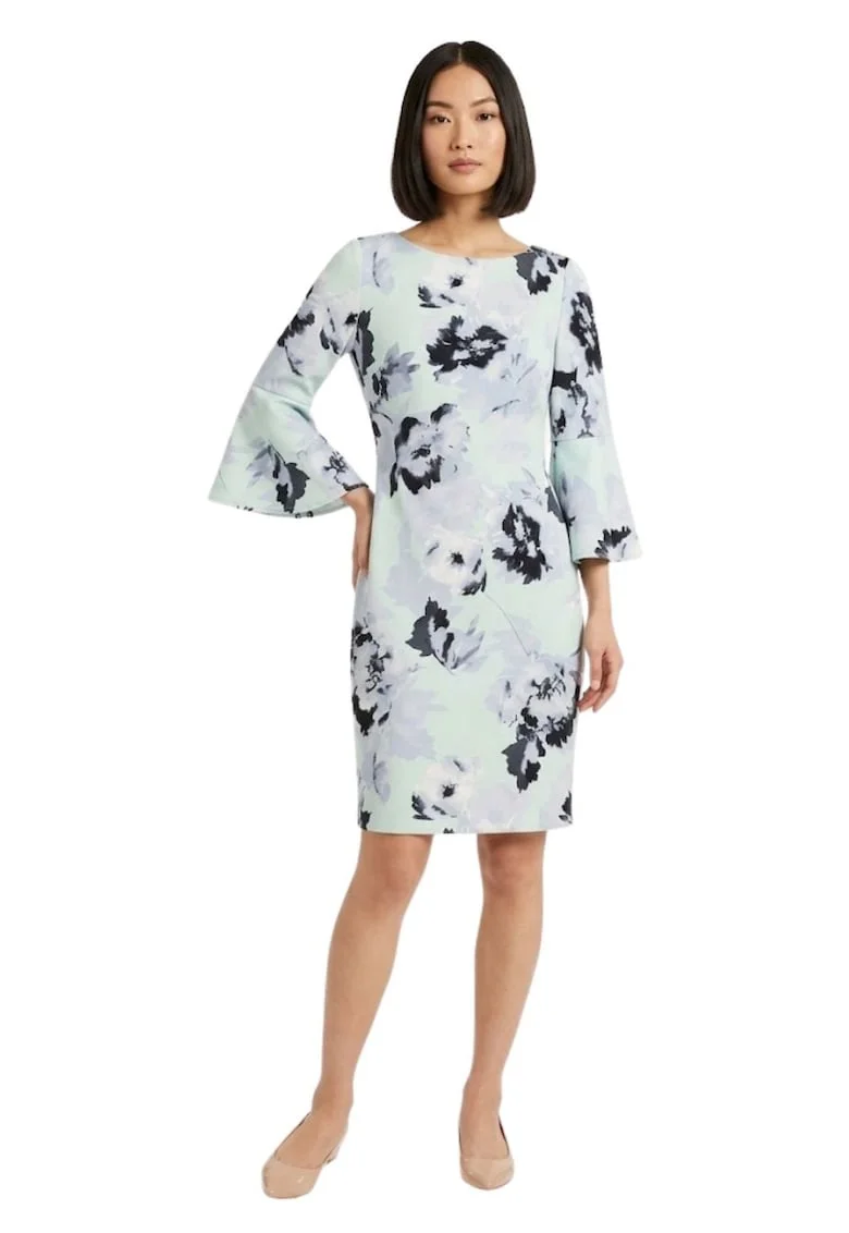 Rochie cu model floral si maneci evazate,