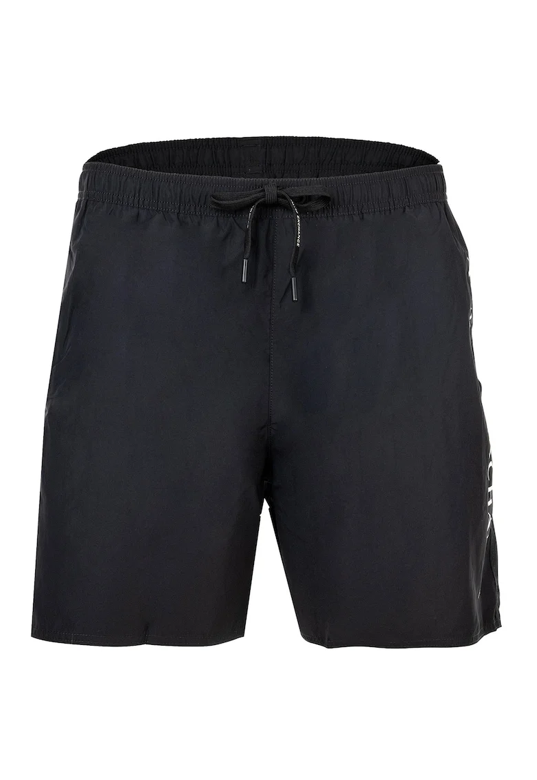 Pantaloni scurti de baie cu imprimeu logo, Negru