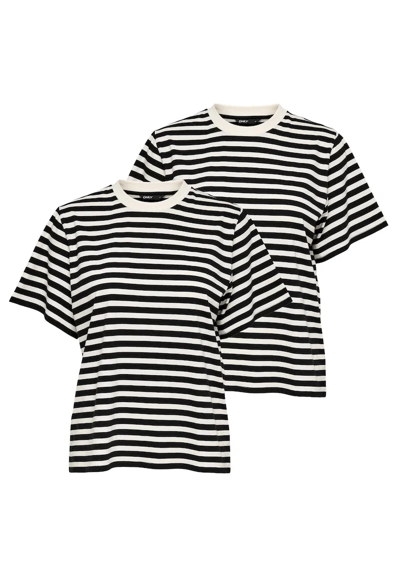 Set de tricouri de bumbac cu dungi - 2 piese, Alb/Negru