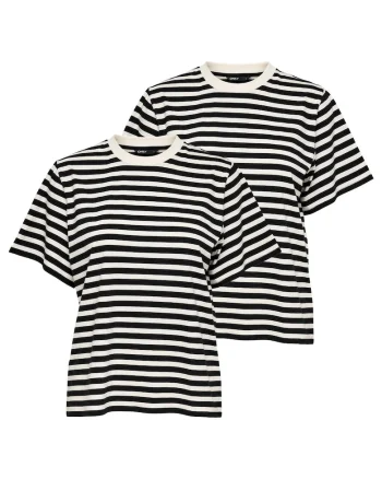 Set de tricouri de bumbac cu dungi - 2 piese, Alb/Negru
