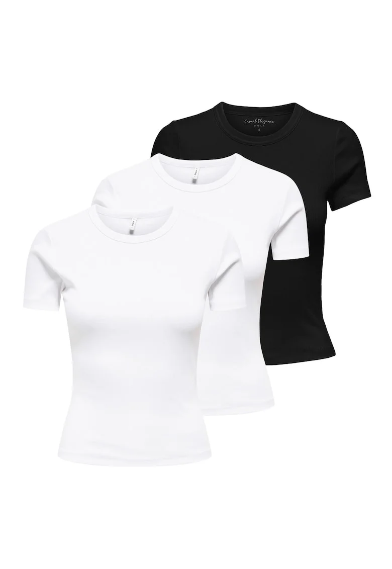Set de tricouri crop de bumbac - 3 piese, Alb/Negru