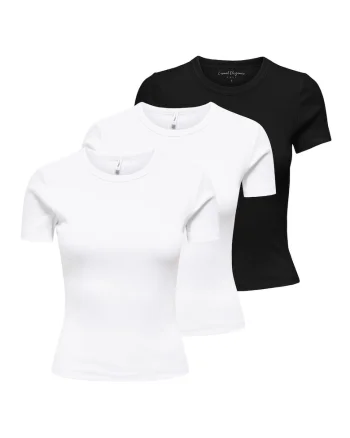 Set de tricouri crop de bumbac - 3 piese, Alb/Negru