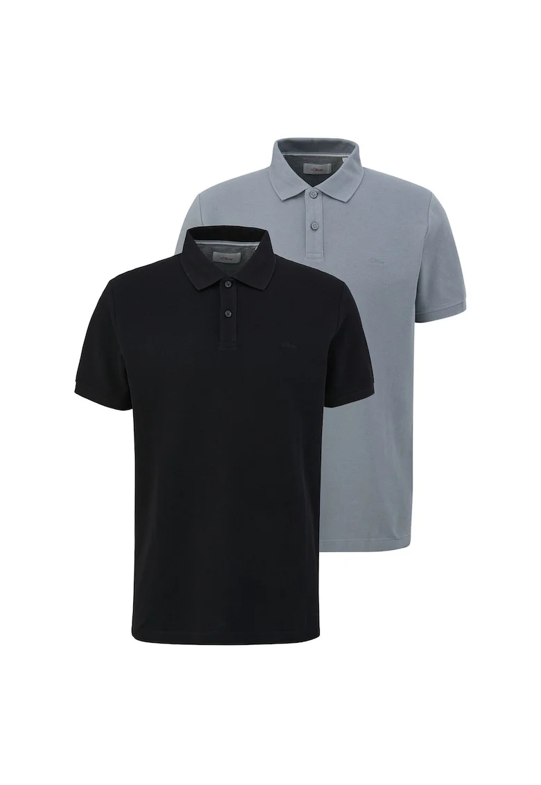 Set de tricouri polo uni - 2 piese, Negru/Gri deschis
