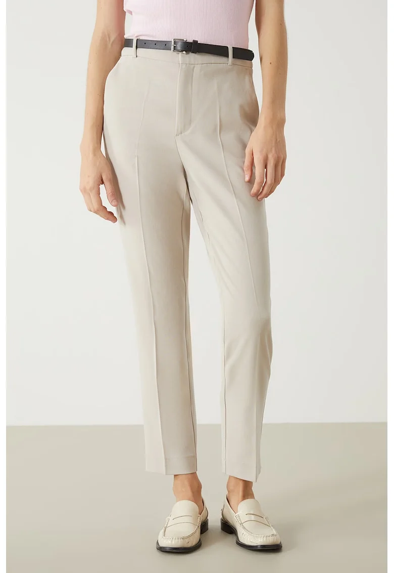 Pantaloni eleganti cu croiala conica si curea, Bej deschis