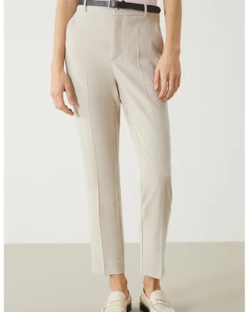 Pantaloni eleganti cu croiala conica si curea, Bej deschis