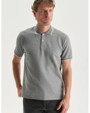 Tricou polo uni, Gri melange