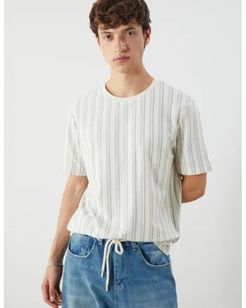 Tricou in dungi, din amestec de bumbac, Verde/Alb fildes
