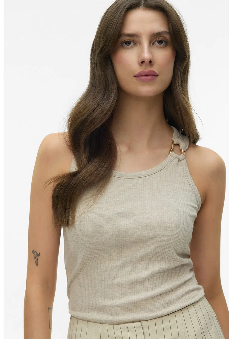 Top uni slim fit, Bej melange