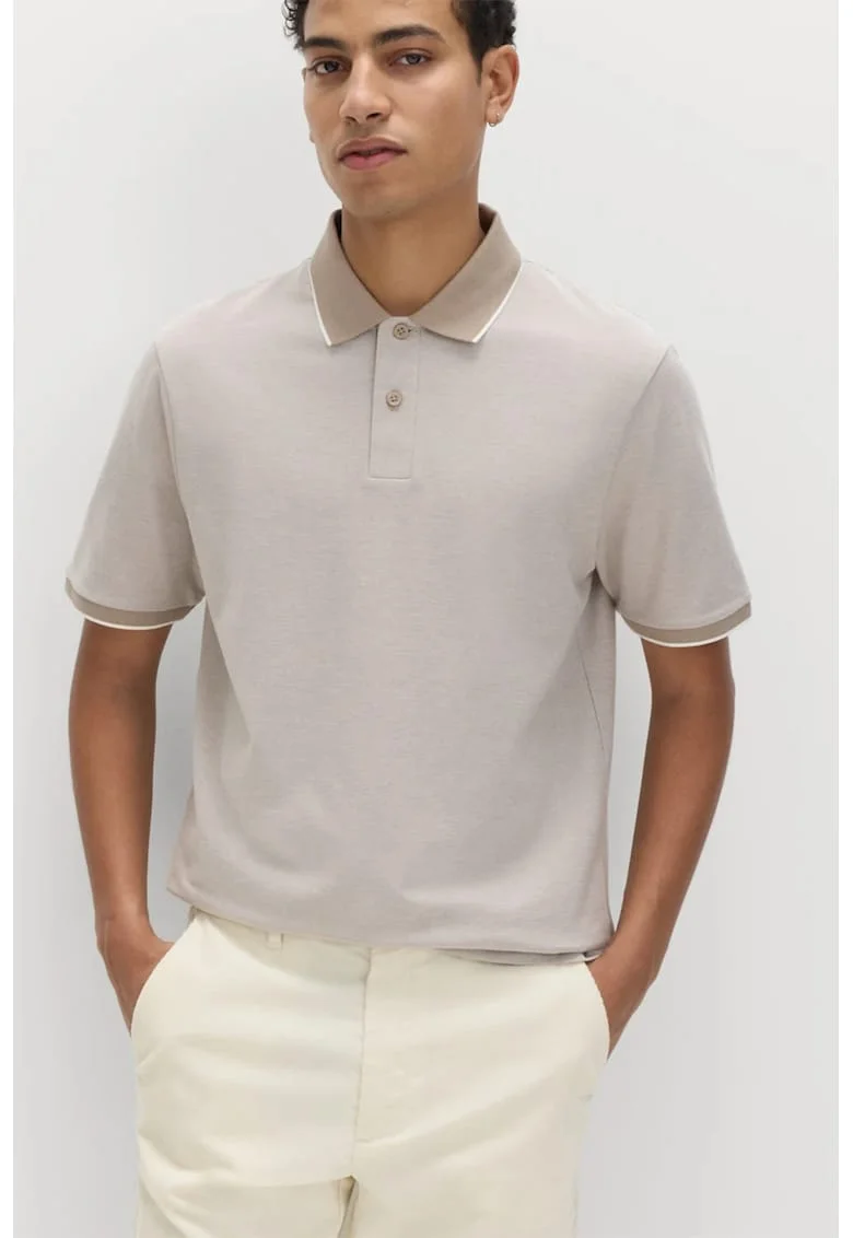 Tricou polo cu garnituri contrastante, Bej deschis