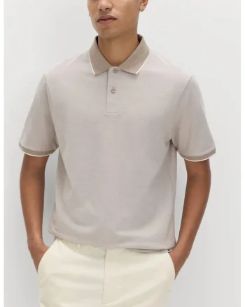Tricou polo cu garnituri contrastante, Bej deschis