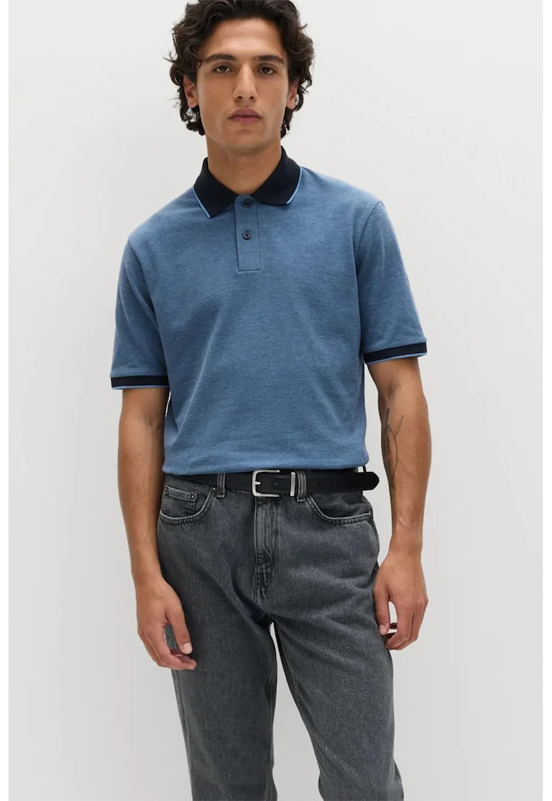 Tricou polo cu garnituri contrastante, Albastru inchis